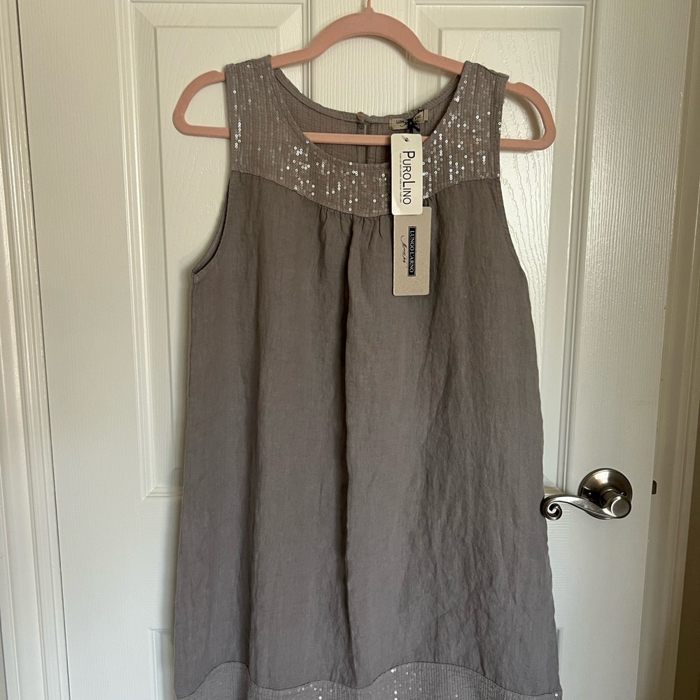 Gray Pleated Sleeveless Sundress Casual 
NWT